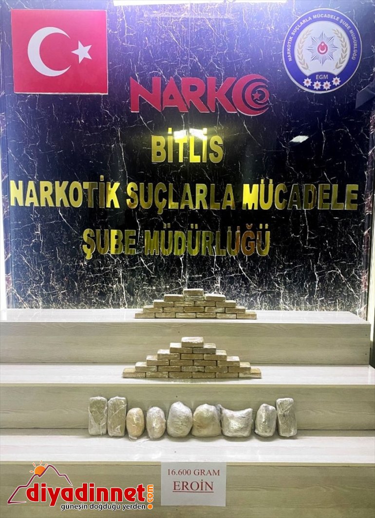Bitlis'te durdurulan bir araçta 16 kilo 600 gram eroin bulundu