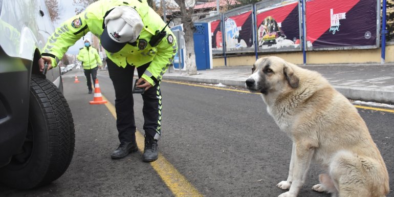 Kars'ta polis ekipleri "zorunlu kış lastiği" uygulaması nedeniyle araçlarda denetim yapıldı