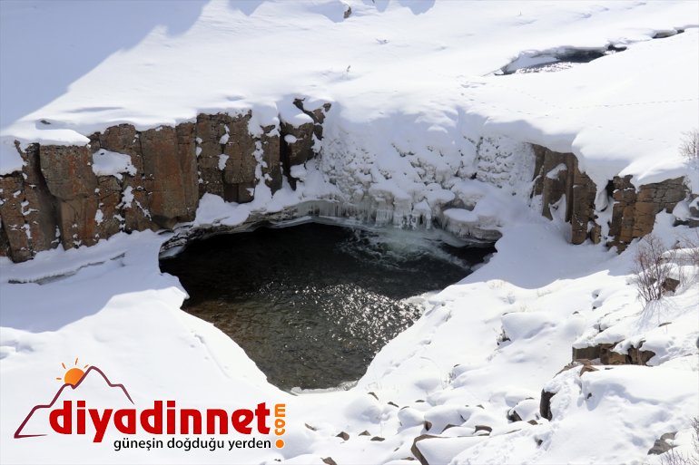 Ağrı'nın saklı güzelliği Meya Şelalesi buzla kaplandı