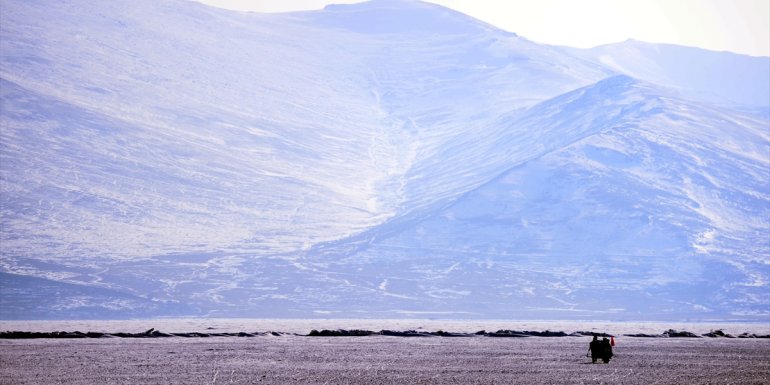 Çıldır Gölü üzerinde turistlerin atlı kızak keyfi1