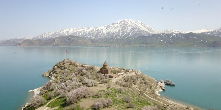 VAN - Akdamar Adası badem ağaçlarının çiçekleriyle renklendi1