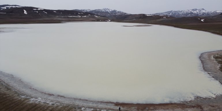 VAN - Yazın kuruyan Tuz Gölü karın erimesiyle su tutmaya başladı1
