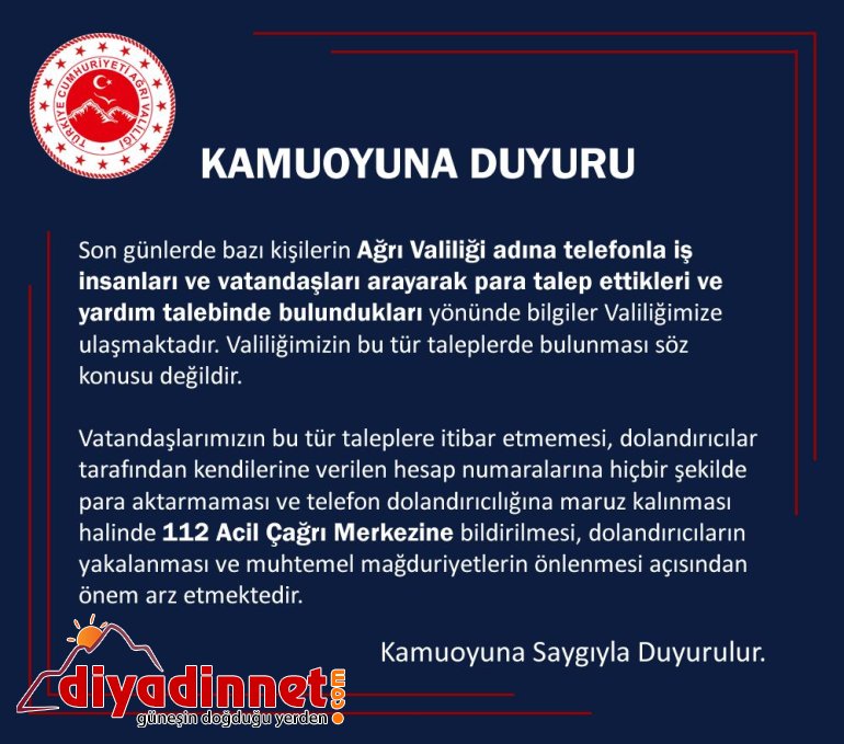 Ağrı Valiliğinden duyuru1