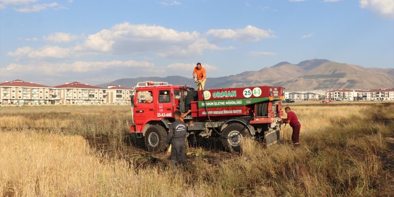 Erzurum'da 45 dönümlük buğday tarlasında çıkan yangın söndürüldü