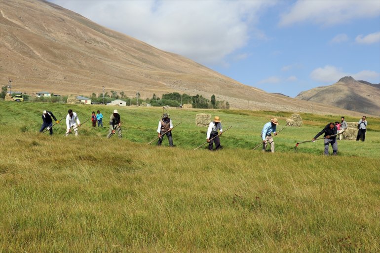 Tırpanla ot biçen çiftçiler, zorlu işlerini şarkılarla eğlenceye dönüştürüyor19
