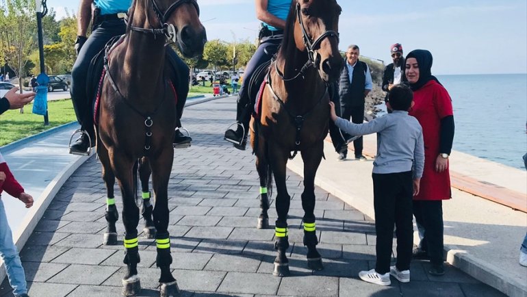 Van Gölü sahillerinde görevli atlı birlikler vatandaşlardan ilgi görüyor1