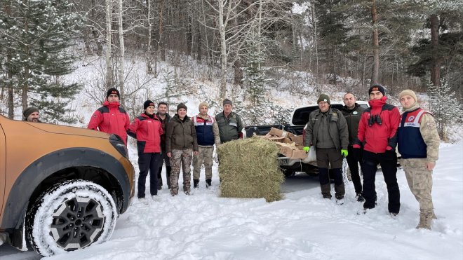 Kar yağışının etkili olduğu Ardahan'da doğaya yem bırakıldı