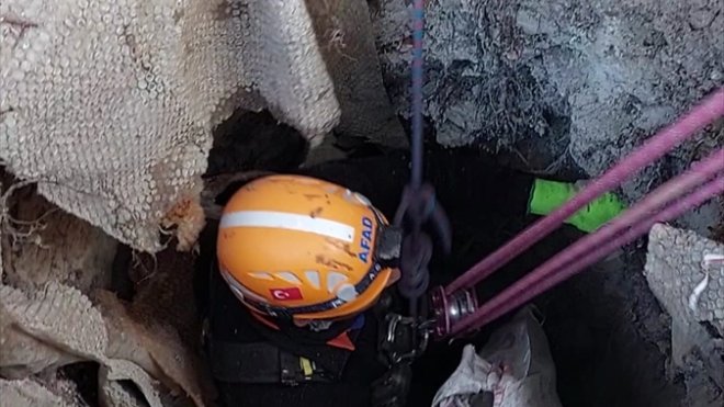 VAN - Kuyuya düşen köpek yavrularını AFAD ekipleri kurtardı1