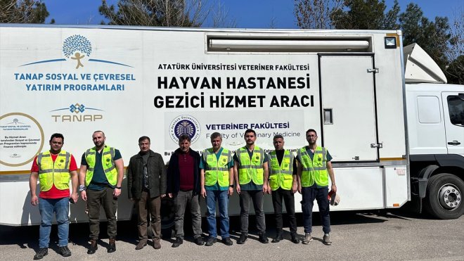 Atatürk Üniversitesinin Gezici Hayvan Hastanesi, Adıyaman'da hayvanların yaralarını sarıyor