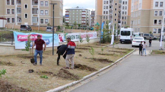 Erzurum'da sağlıkçılar fidanları toprakla buluşturdu