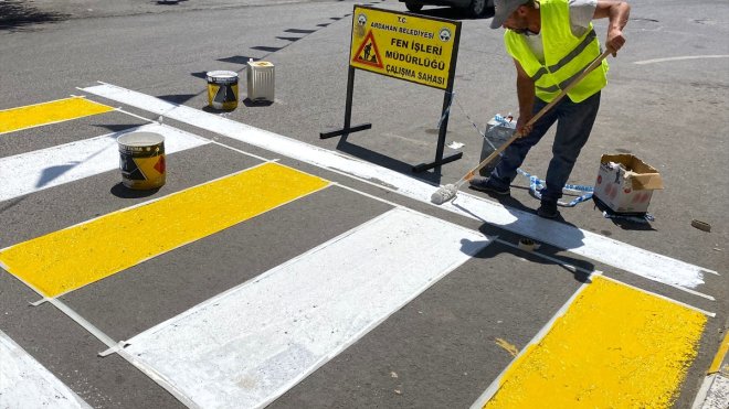 Ardahan'da solan yaya geçitleri boyanıyor