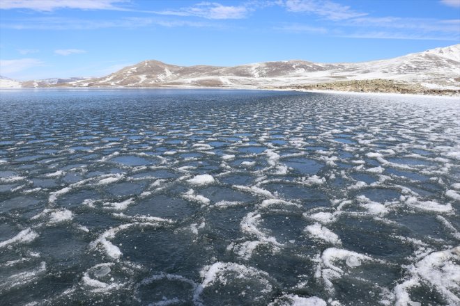 doğa Balık bekliyor kaplanan tutkunlarını Gölü yüzeyi buzla Ağrı