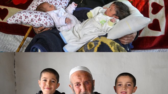 Van'da 85 yaşında ikizleri olan baba, vaktini 3. sınıfa giden çocuklarıyla geçiriyor