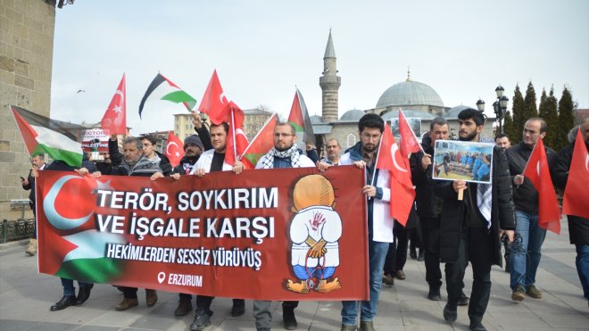 Erzurum'da hekimler ve sağlıkçılar Filistin için "sessiz yürüyüş" yaptı