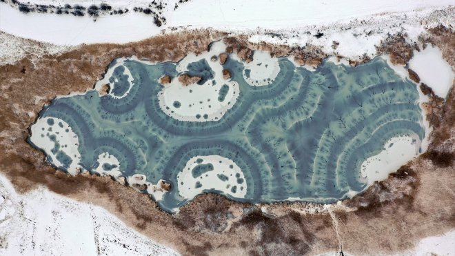 Iğdır'daki donan Üçkaya Gölü havadan görüntülendi