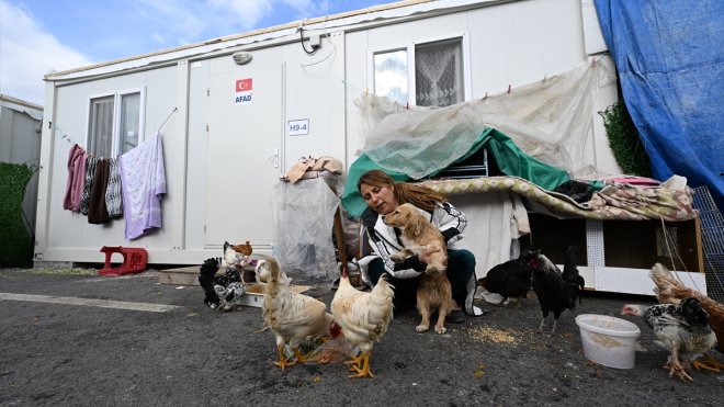 MALATYA - Depremzede çift, hayvan sevgisini konteyner kente taşıdı1