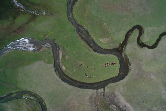 kar beslenen görüntülendi sularıyla dronla Ağrı