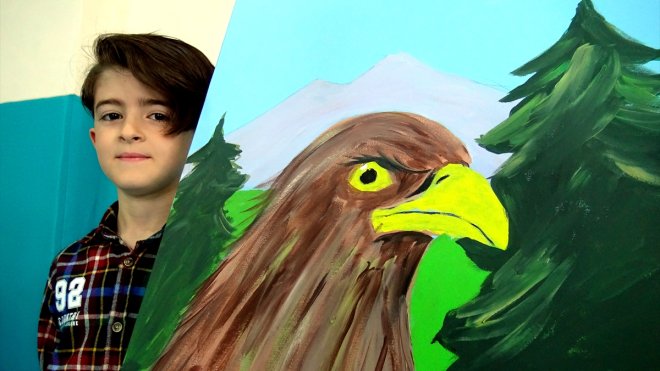 Kars'ta çocuklar "doğa ve yaban hayvanları" resim sergisi açtı