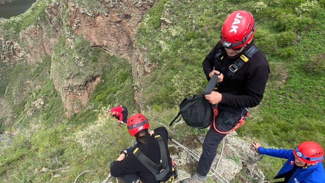 Ardahan'da vadi yamacında mahsur kalan koyunu AFAD ve JAK kurtardı