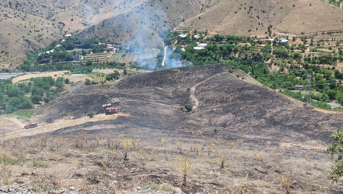 Keban'da otluk alanda çıkan yangın söndürüldü