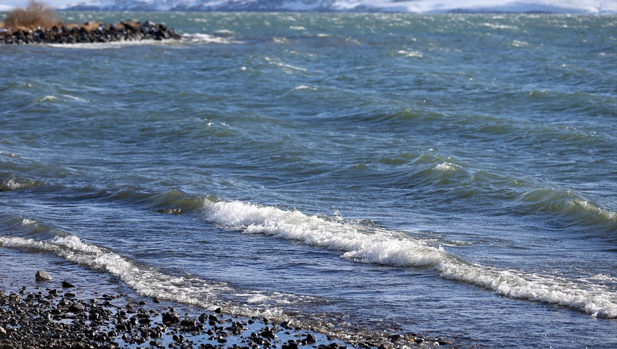Çıldır Gölü'nün donan kıyıları dalgaların etkisiyle çözüldü