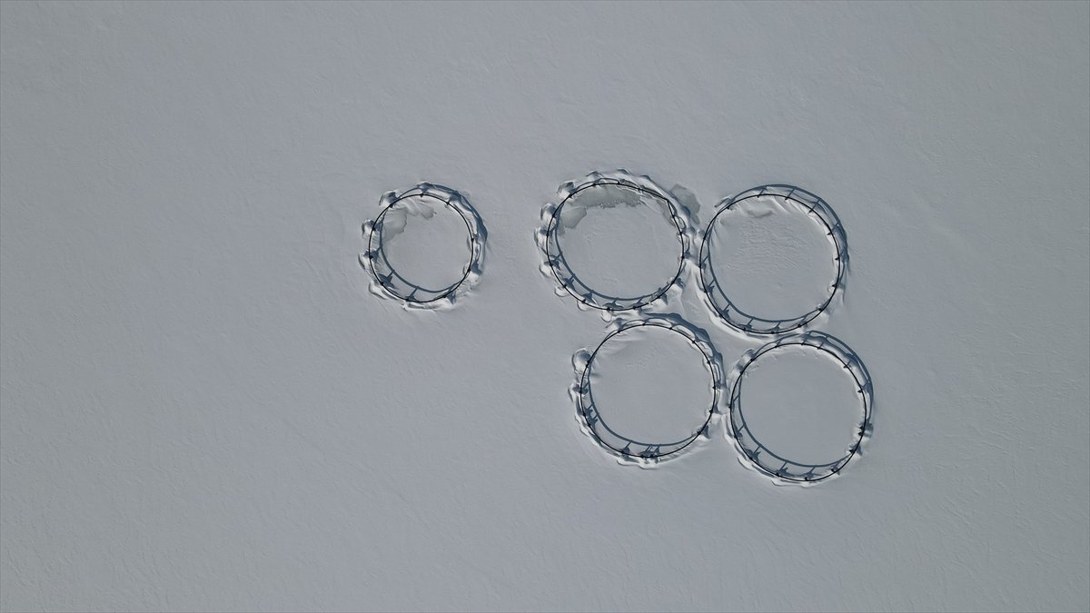 Erzincan'daki Göyne Barajı soğuk havanın etkisiyle dondu