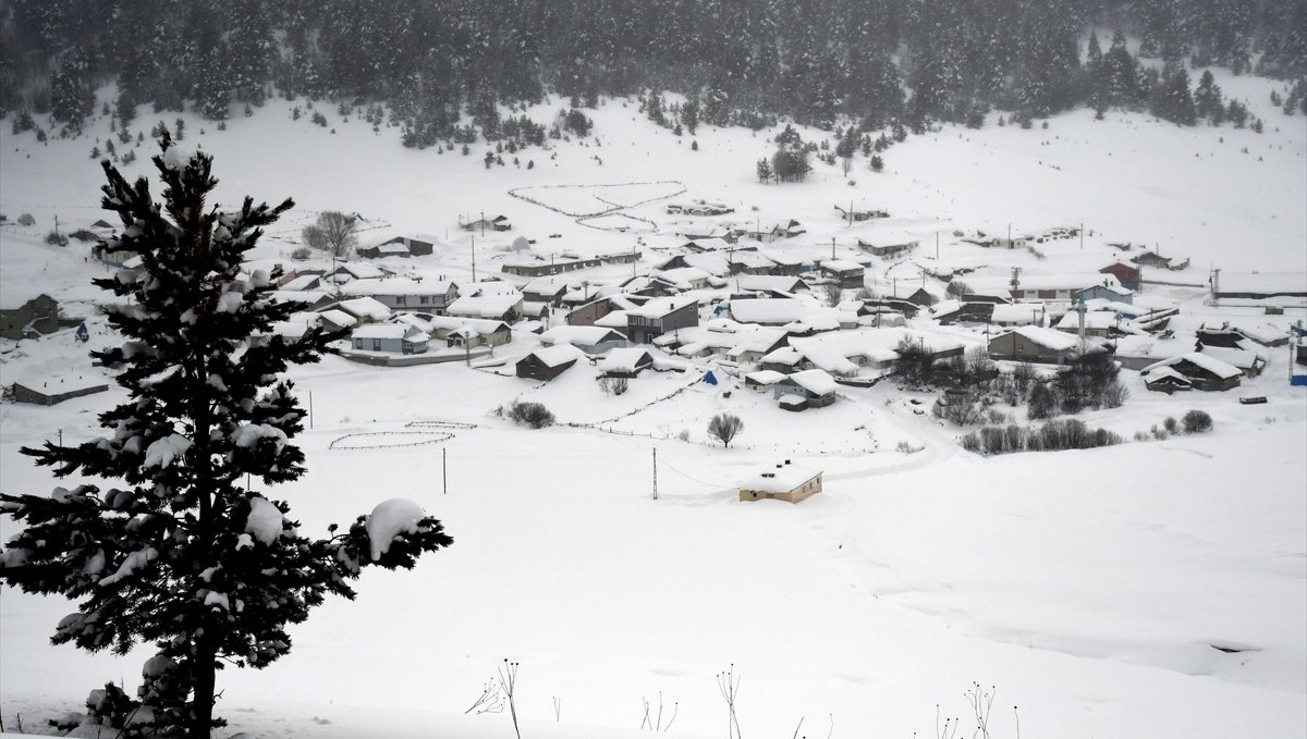 Kars'ta evleri ve araçları karla kaplanan köylülerin zorlu kış mesaisi
