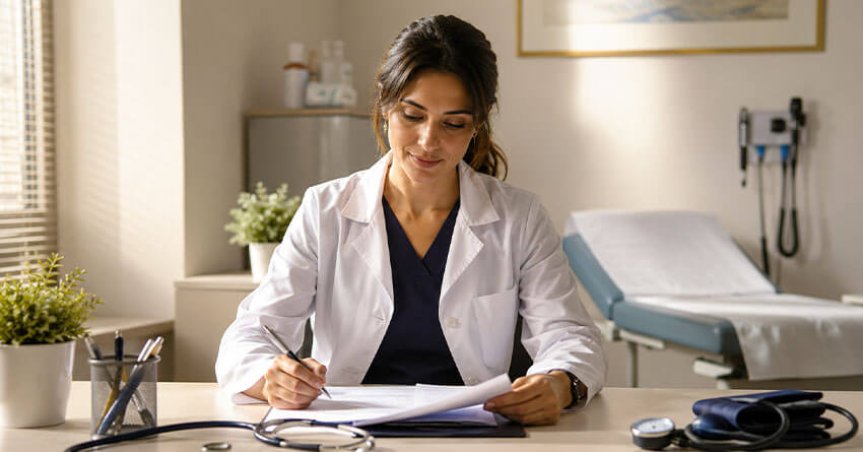 Klinikte çalışan kadın doktor