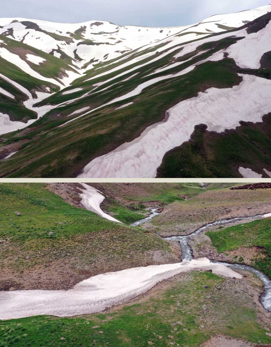 Ağrı dağları vadilerinde eriyen kar suları, yeşil yaylalarla birleşerek doğal bir güzellik oluşturuyor.