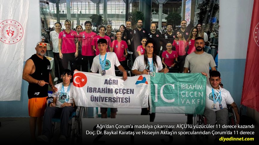 Ağrı İbrahim Çeçen Üniversitesi sporcuları Çorum'daki yüzme şampiyonasında 11 derece elde etti