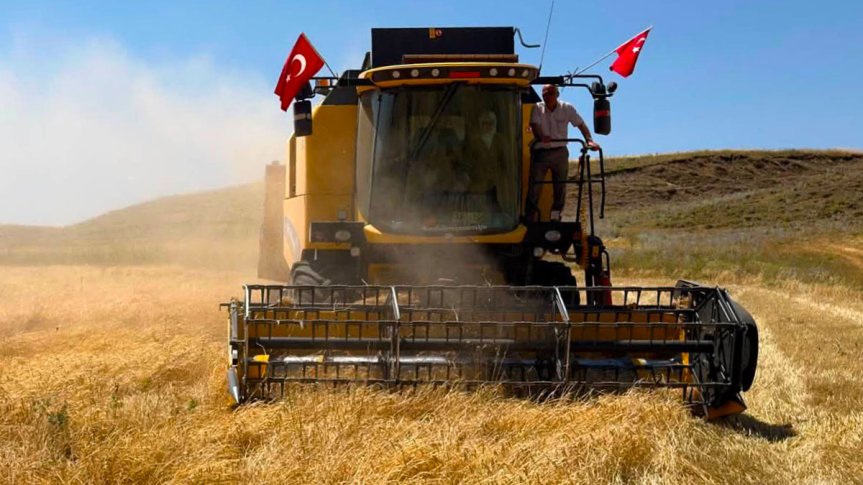 Ağrı Taşlıçay'da üreticiler arpa hasadı için tarlaya çıktı