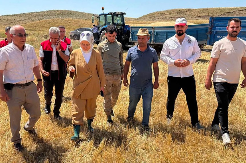 Taşlıçay Kaymakamı Kübra Baka Kılıç, Geçitveren'de arpa hasadına katıldı